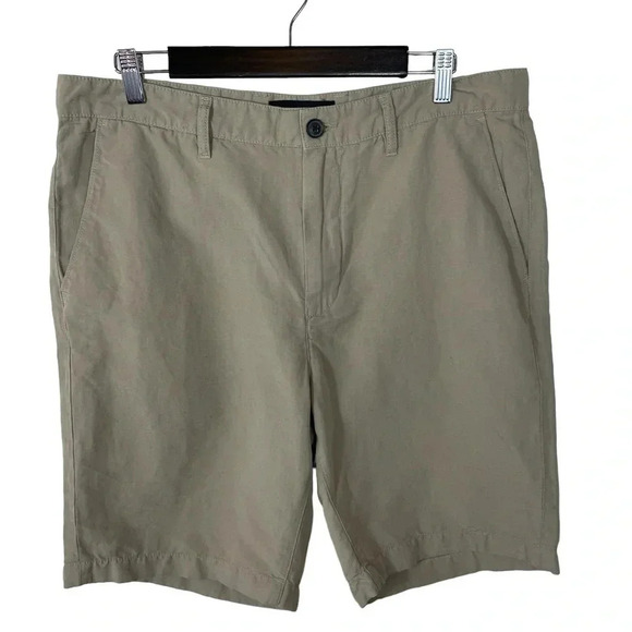 John Varvatos USA Linen Blend Flat Front Khaki Shorts - Picture 1 of 7